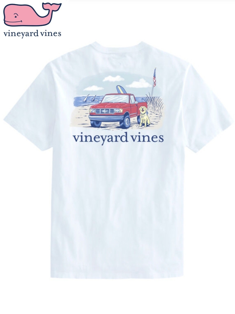 NWT Vineyard Vines Mens Large Golden Retriever Beach Truck Graphic White Tee
